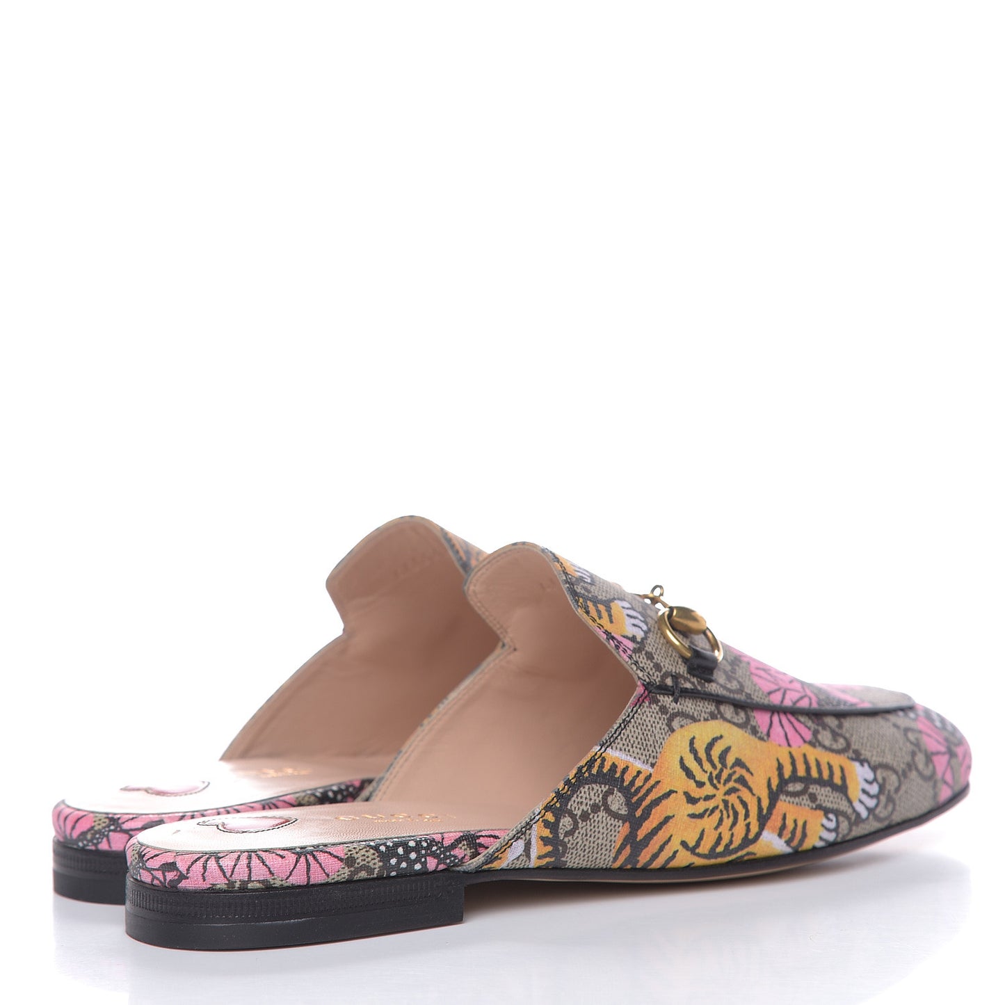 GG Supreme Monogram Bengal Womens Princetown Slippers 36 Beige Crop Pink