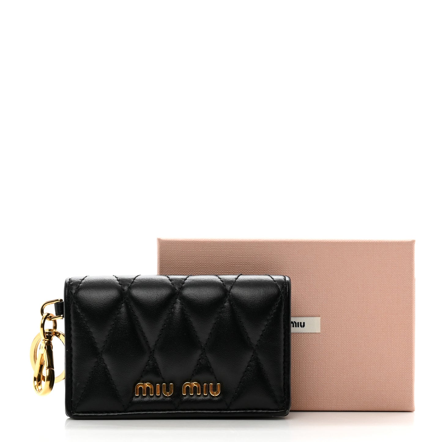 Nappa Quilted Flap Card Holder Key Ring Black