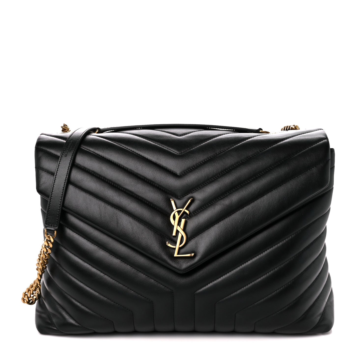 Calfskin Y Quilted Monogram Large Loulou Chain Satchel Black