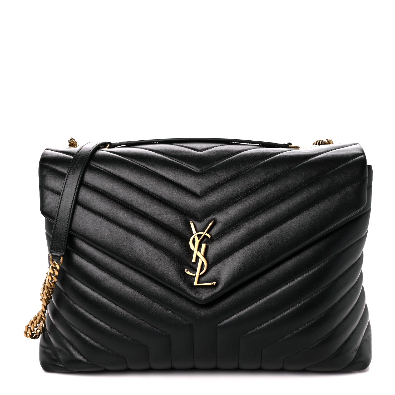 Saint Laurent Calfskin Y Quilted Monogram Large Loulou Chain Satchel Black 1 of 12