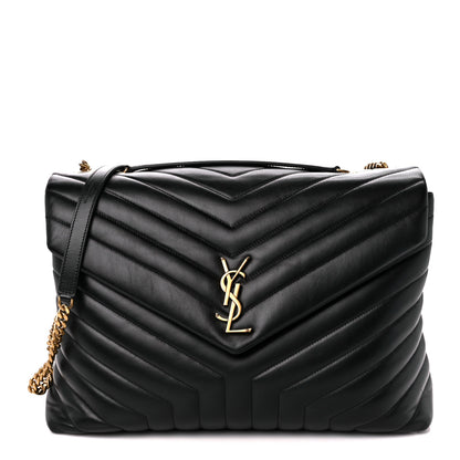 Saint Laurent Calfskin Y Quilted Monogram Large Loulou Chain Satchel Black 1 of 12