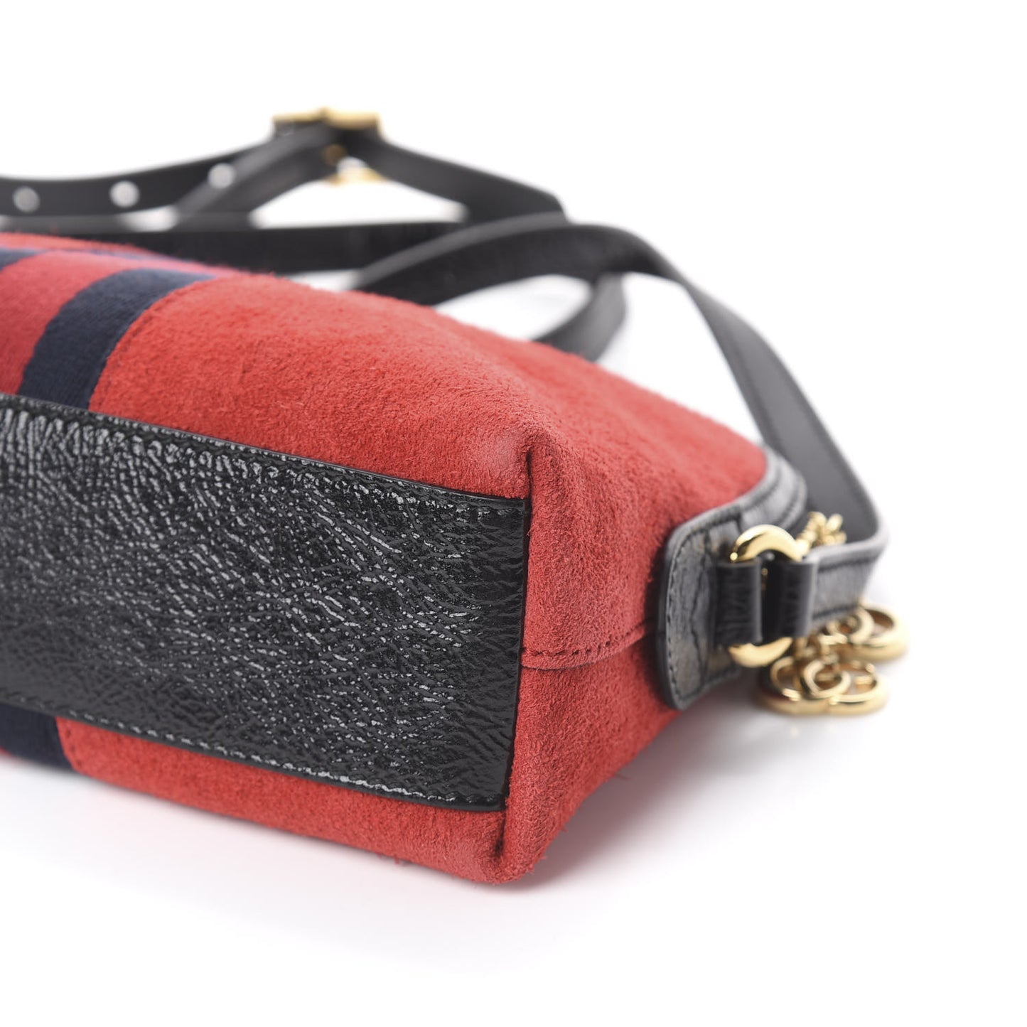 Suede Patent Web GG Small Ophidia Dome Shoulder Bag Hibiscus Red