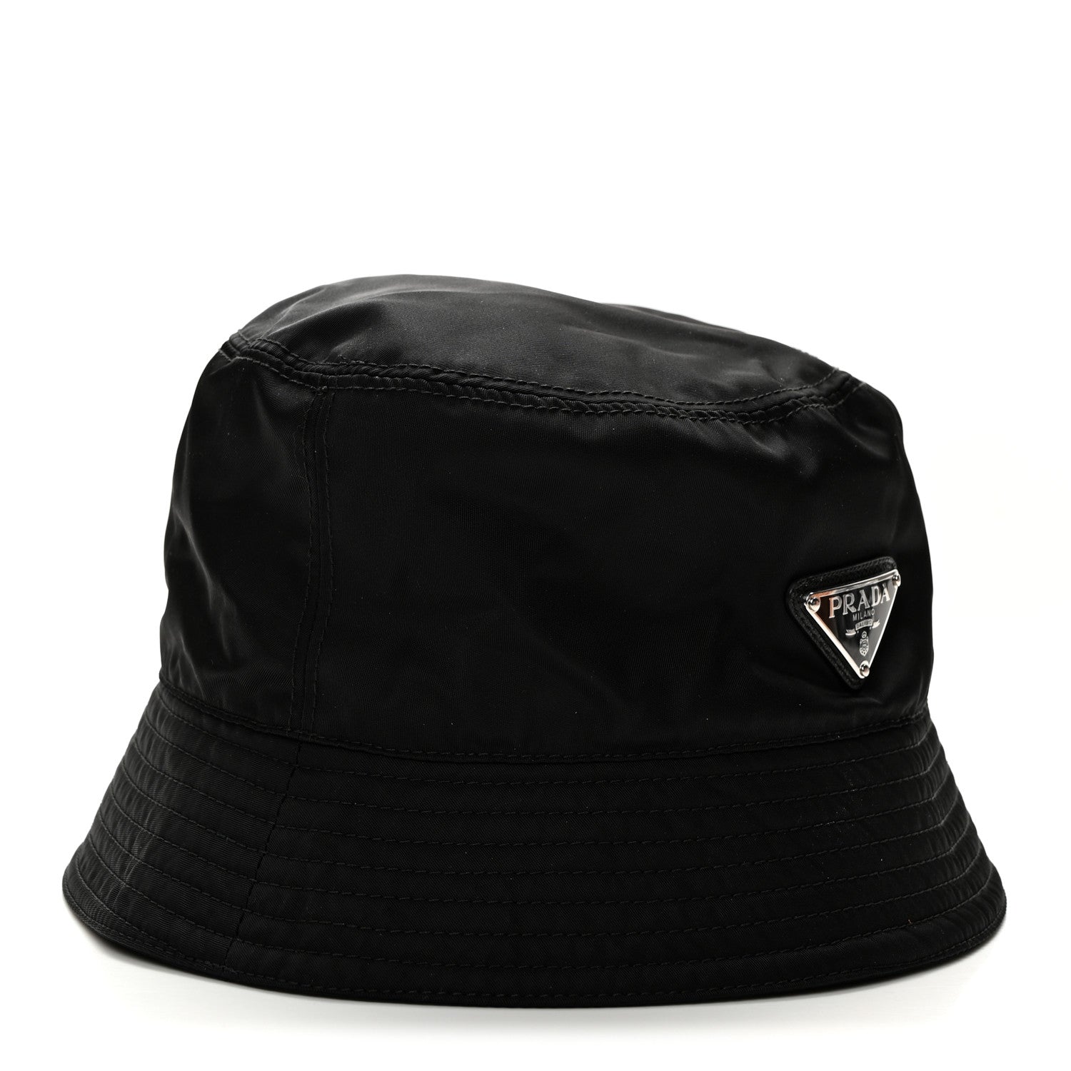 Prada Re-Nylon Metal Triangle Logo Womens Bucket Hat M Black 1 of 8