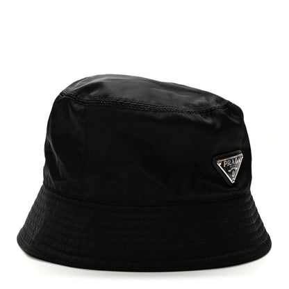 Prada Re-Nylon Metal Triangle Logo Womens Bucket Hat M Black 1 of 8
