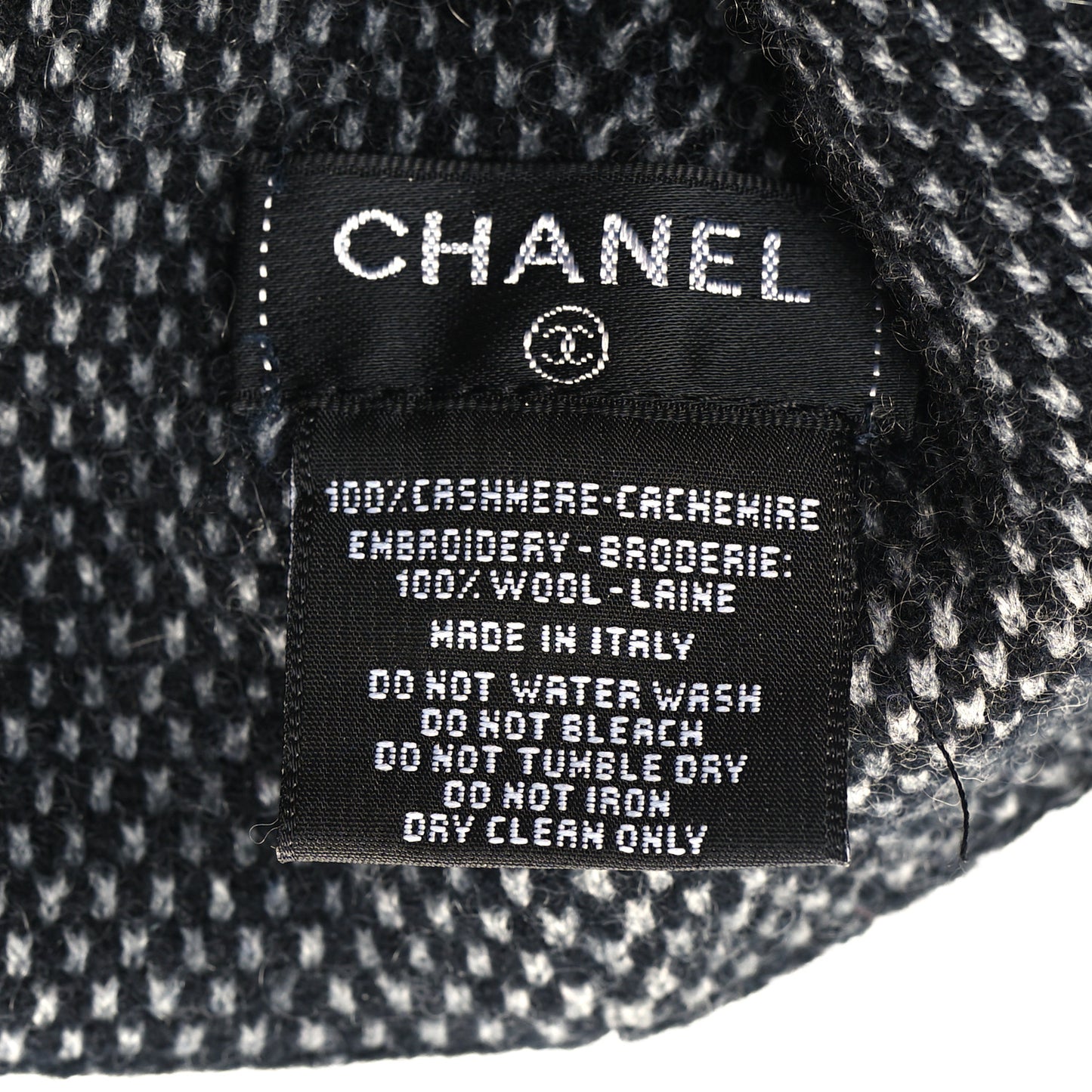 Cashmere Wool CC Beanie Hat Black Grey