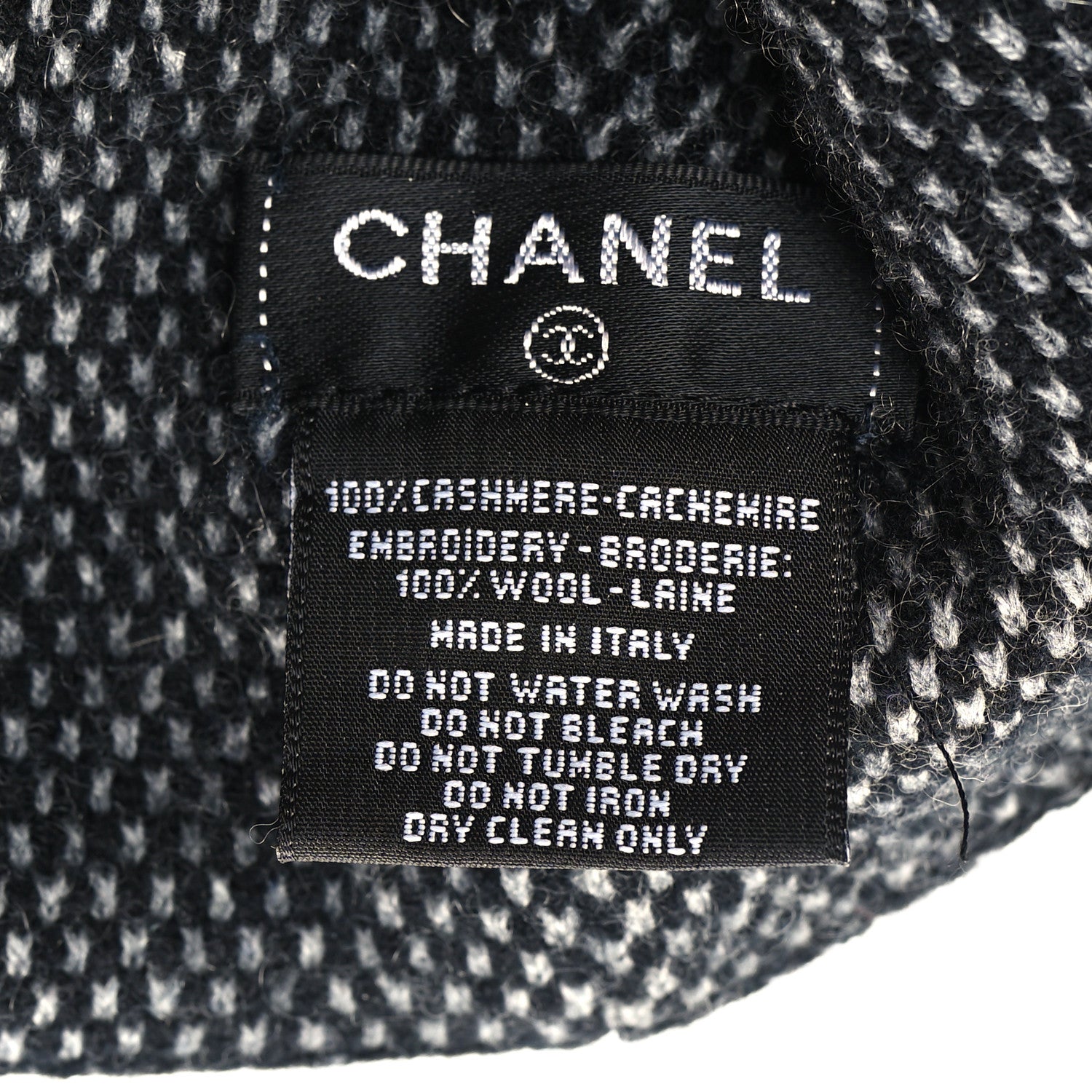 Chanel Cashmere Wool CC Beanie Hat Black Grey 4 of 4
