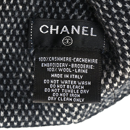 Chanel Cashmere Wool CC Beanie Hat Black Grey 4 of 4