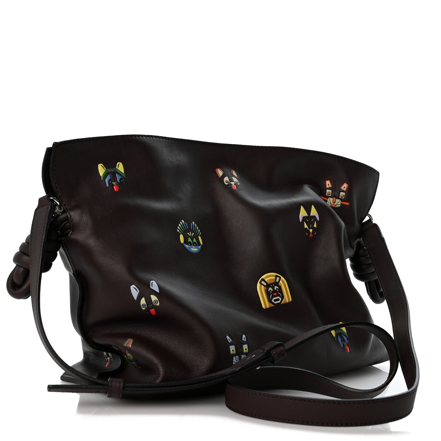 Loewe X Louis Wain Calfskin Futurist Cats Medium Flamenco Knot Clutch Brown 3 of 12