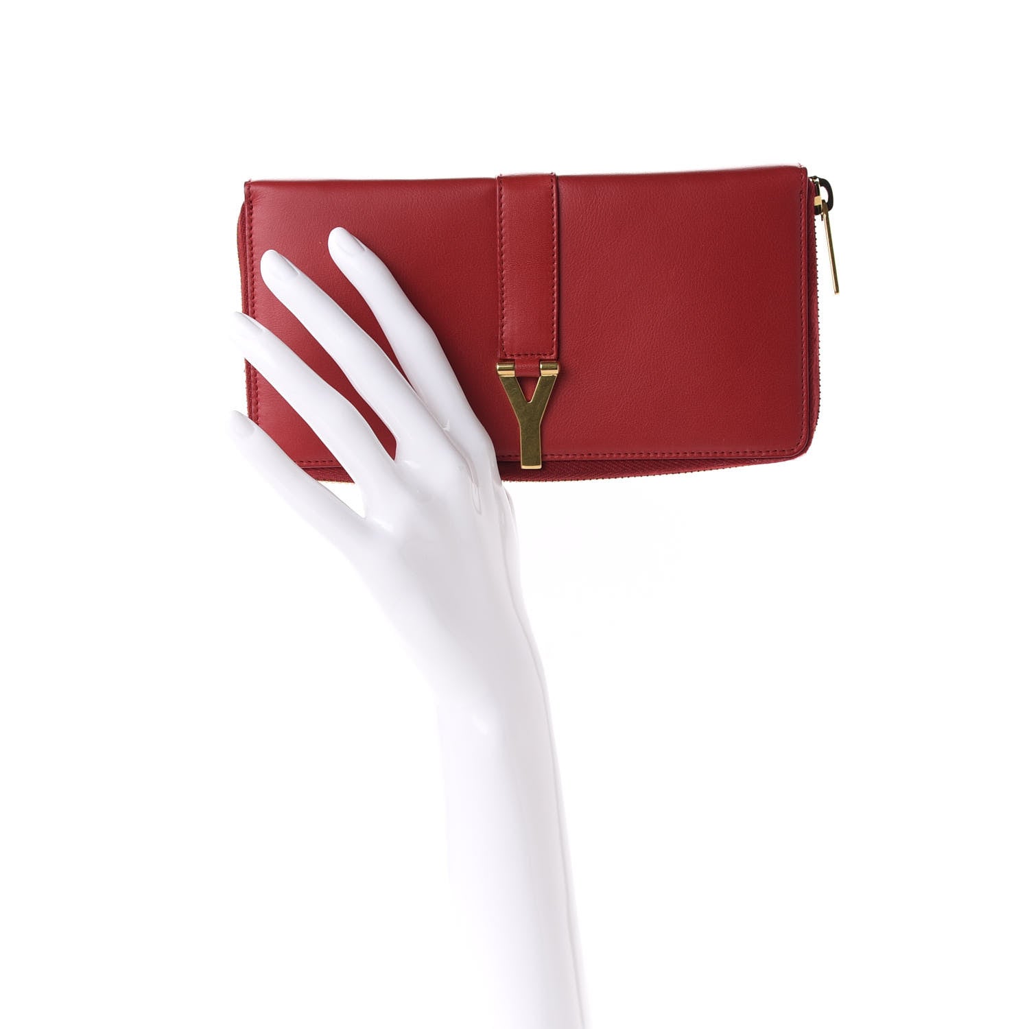 Saint Laurent Calfskin Classic Y Ligne Zip Around Wallet Red 2 of 7