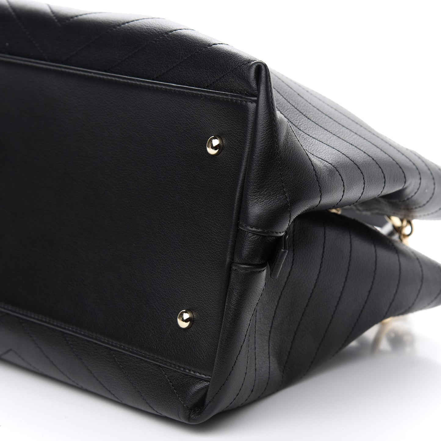 Calfskin Stitched Large Chevron Chic Shopping Bag Black