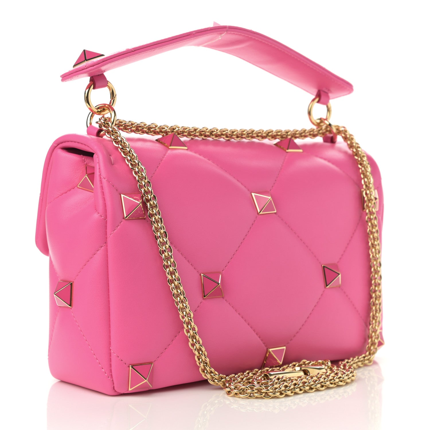 Valentino Garavani Nappa Enamel Large Roman Stud Shoulder Bag Feminine Pink 3 of 8