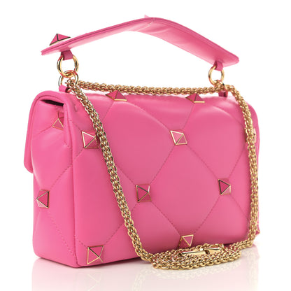 Valentino Garavani Nappa Enamel Large Roman Stud Shoulder Bag Feminine Pink 3 of 8