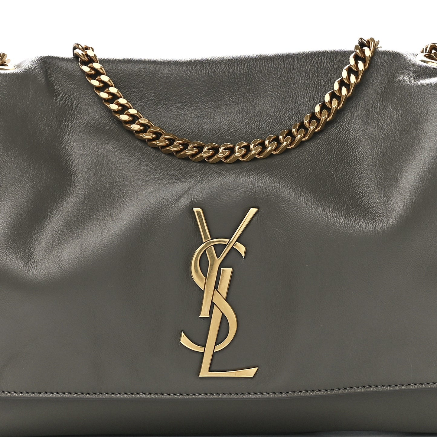 Smooth Calfskin Suede Medium Reversible Monogram Kate Satchel Grey Khaki