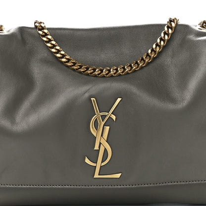 Saint Laurent Smooth Calfskin Suede Medium Reversible Monogram Kate Satchel Grey Khaki 10 of 17