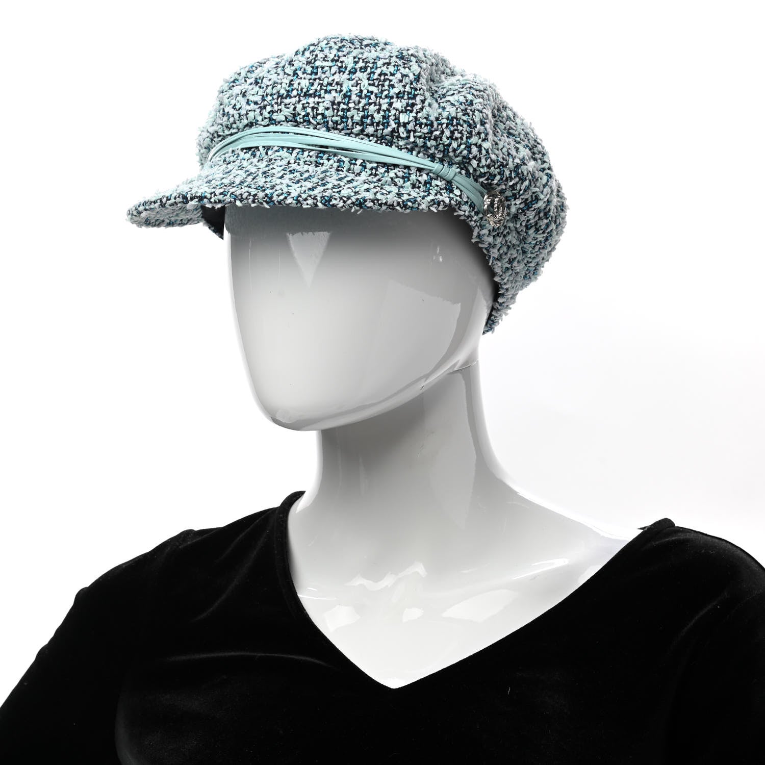 Chanel Metallic Tweed Lambskin CC Cap M Black Blue Multicolor 2 of 9
