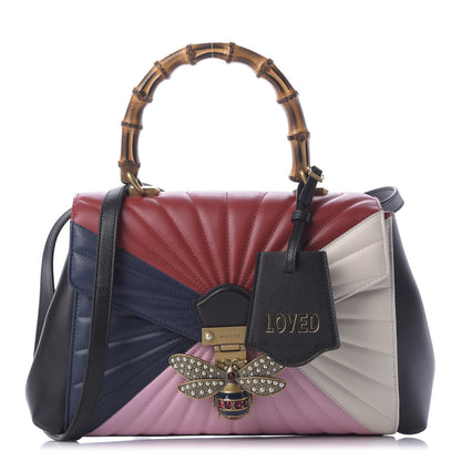 Gucci Calfskin Bamboo Trapuntata Queen Margaret Top Handle Bag Blue Agata Hibiscus Red Mystic White Sugar Pink 1 of 9