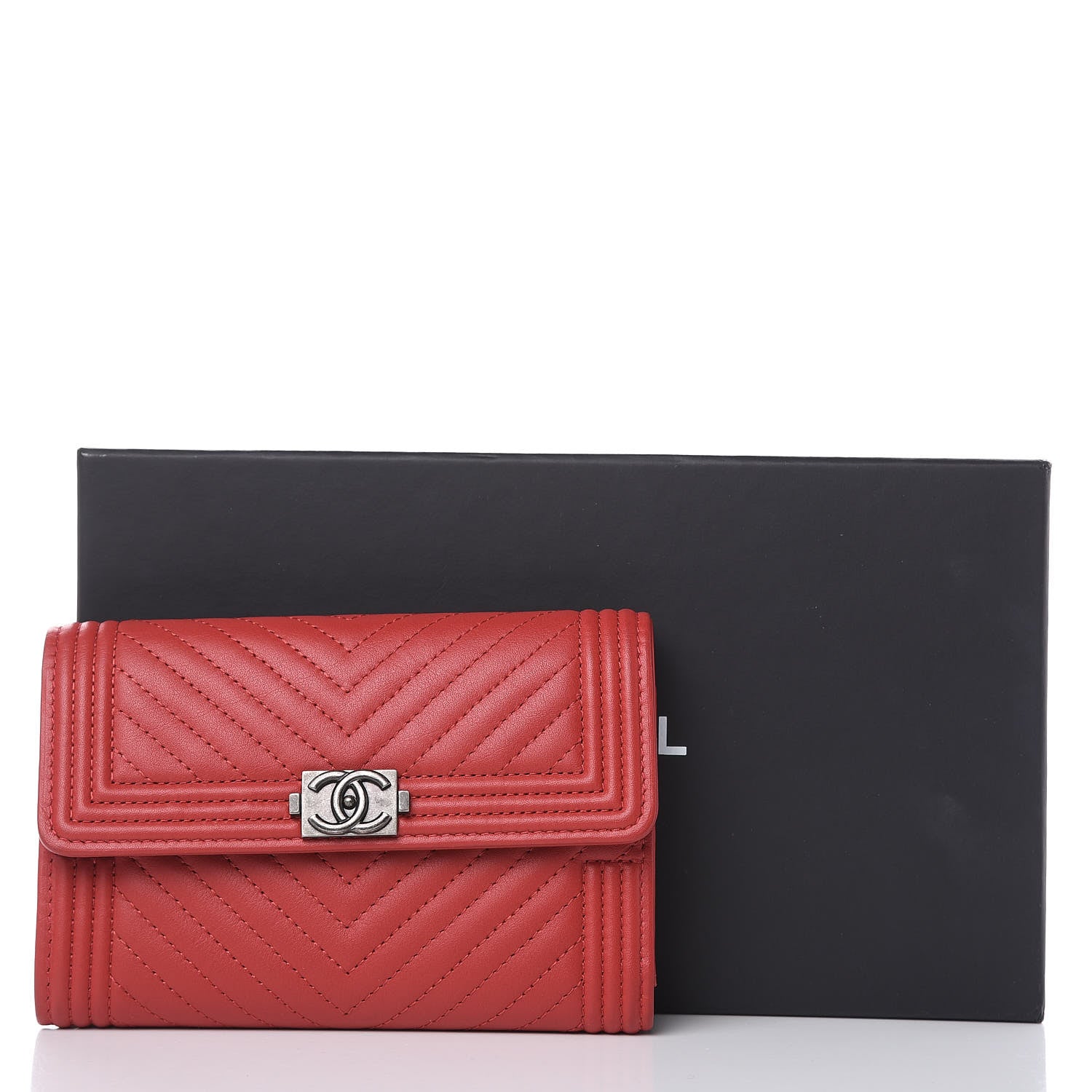 Chanel Lambskin Chevron Quilted Boy Flap Wallet Red 11 of 11