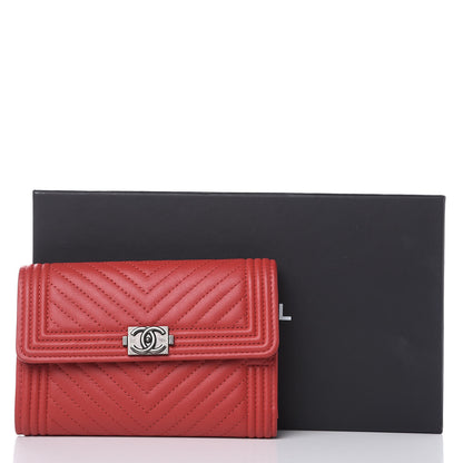 Chanel Lambskin Chevron Quilted Boy Flap Wallet Red 11 of 11