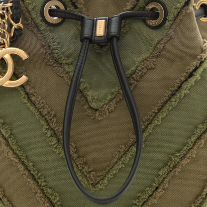 Chanel Canvas Chevron Cuba Patchwork Bucket Bag Khaki 8 of 9