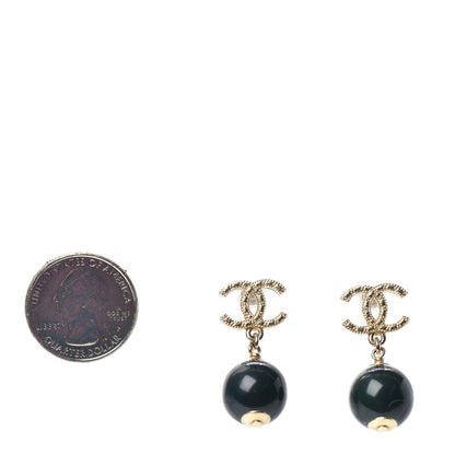 Chanel CC Bead Drop Earrings Dark Green Gold 2 of 4