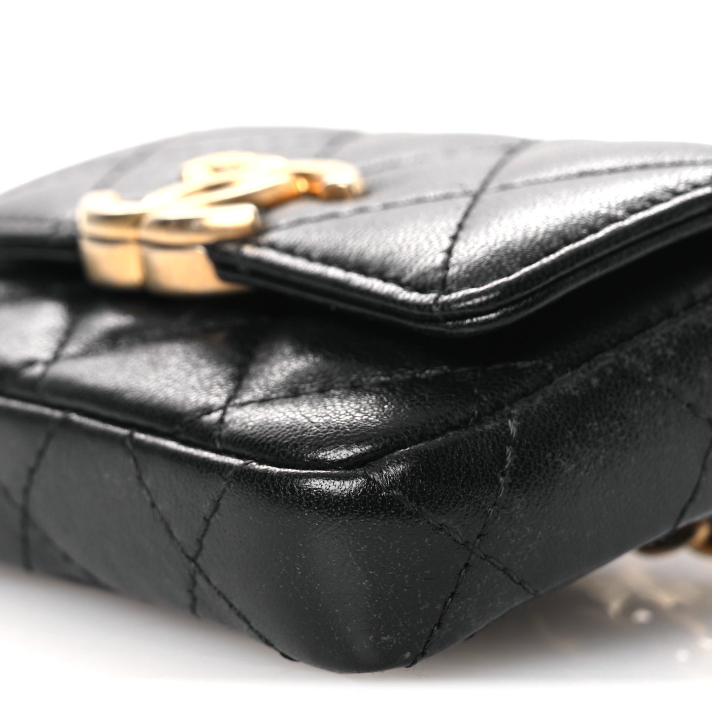 Lambskin Quilted Flap Chain Belt Bag Black
