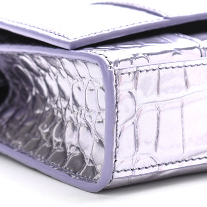 Balenciaga Shiny Metallic Calfskin Crocodile Embossed Hourglass Chain Bag Lilac 8 of 9
