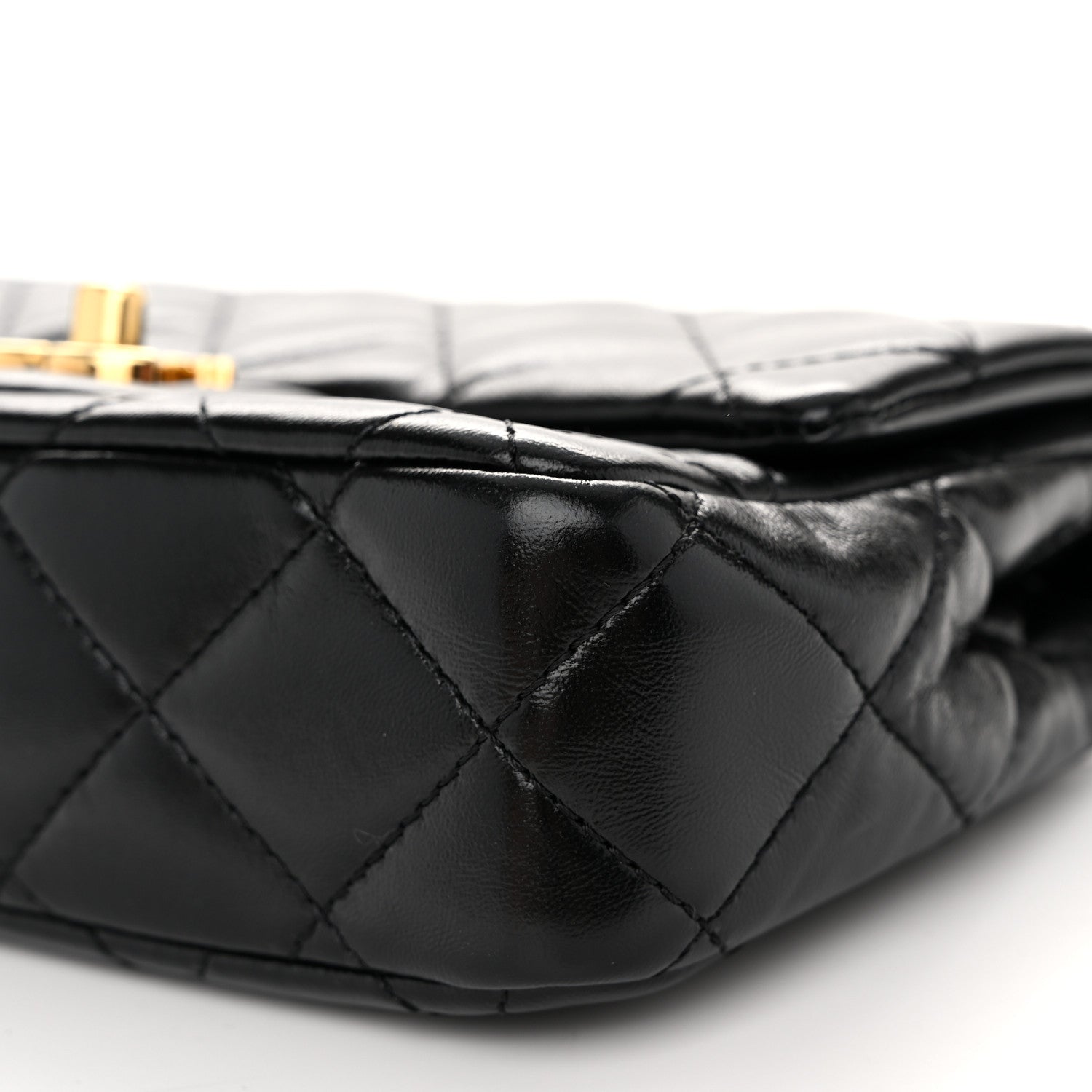 Chanel Shiny Lambskin Quilted Golden Links Top Handle Flap Black 10 of 11