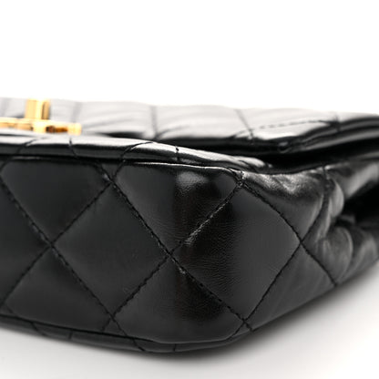 Chanel Shiny Lambskin Quilted Golden Links Top Handle Flap Black 10 of 11