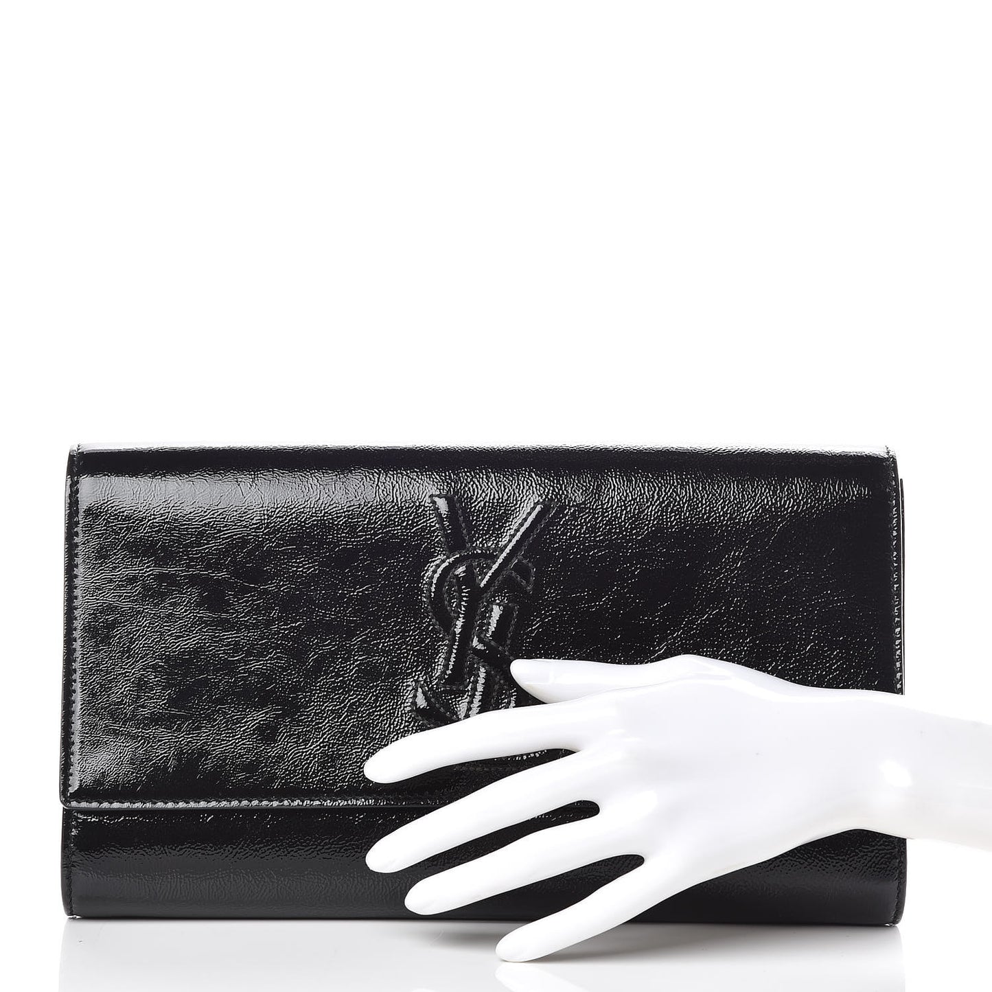 Textured Patent Monogram Large Belle De Jour Clutch Black