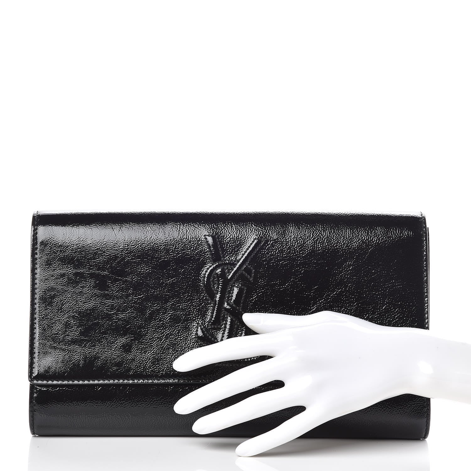 Saint Laurent Textured Patent Monogram Large Belle De Jour Clutch Black 2 of 9