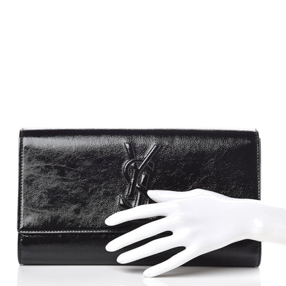 Saint Laurent Textured Patent Monogram Large Belle De Jour Clutch Black 2 of 9