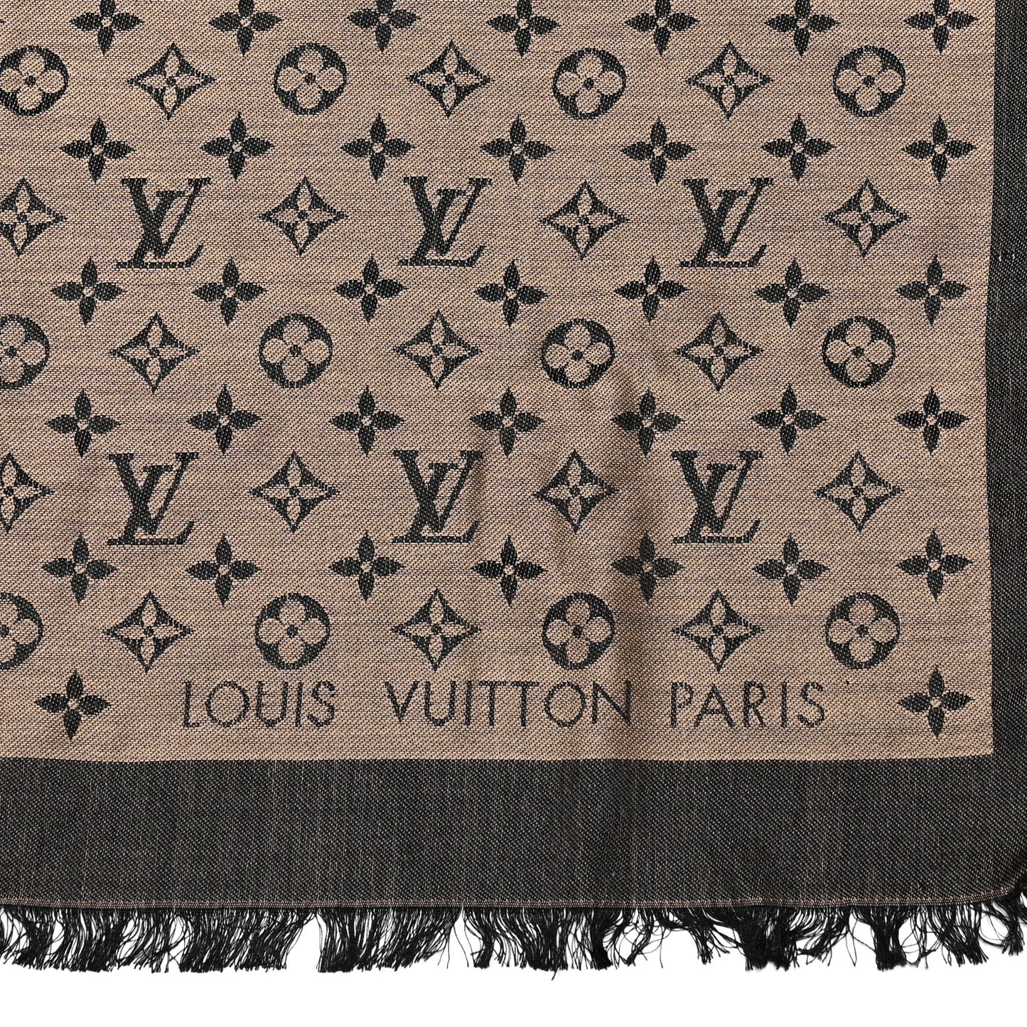 Wool Silk Monogram Denim Shawl Beige Black