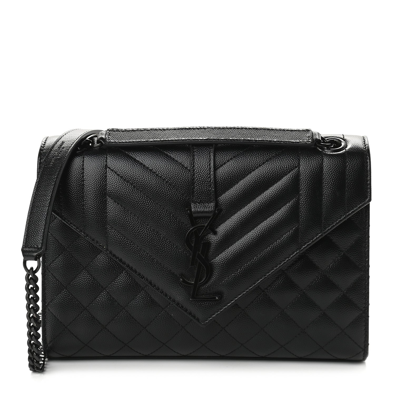 Saint Laurent Grain De Poudre Textured Mixed Matelasse Triquilt Medium Monogram Satchel Black 1 of 8