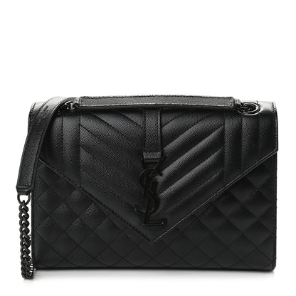 Saint Laurent Grain De Poudre Textured Mixed Matelasse Triquilt Medium Monogram Satchel Black 1 of 8