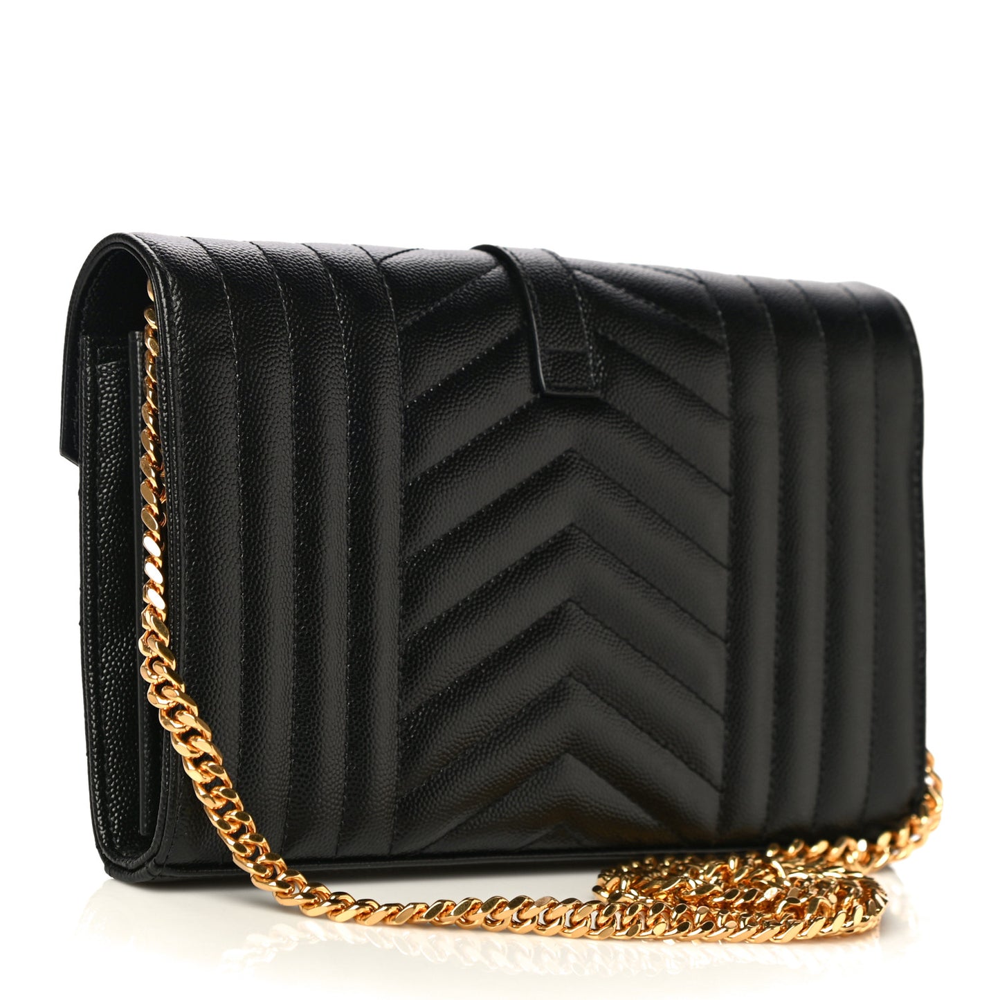 Grain De Poudre Mixed Matelasse Triquilt Monogram Chain Wallet Black