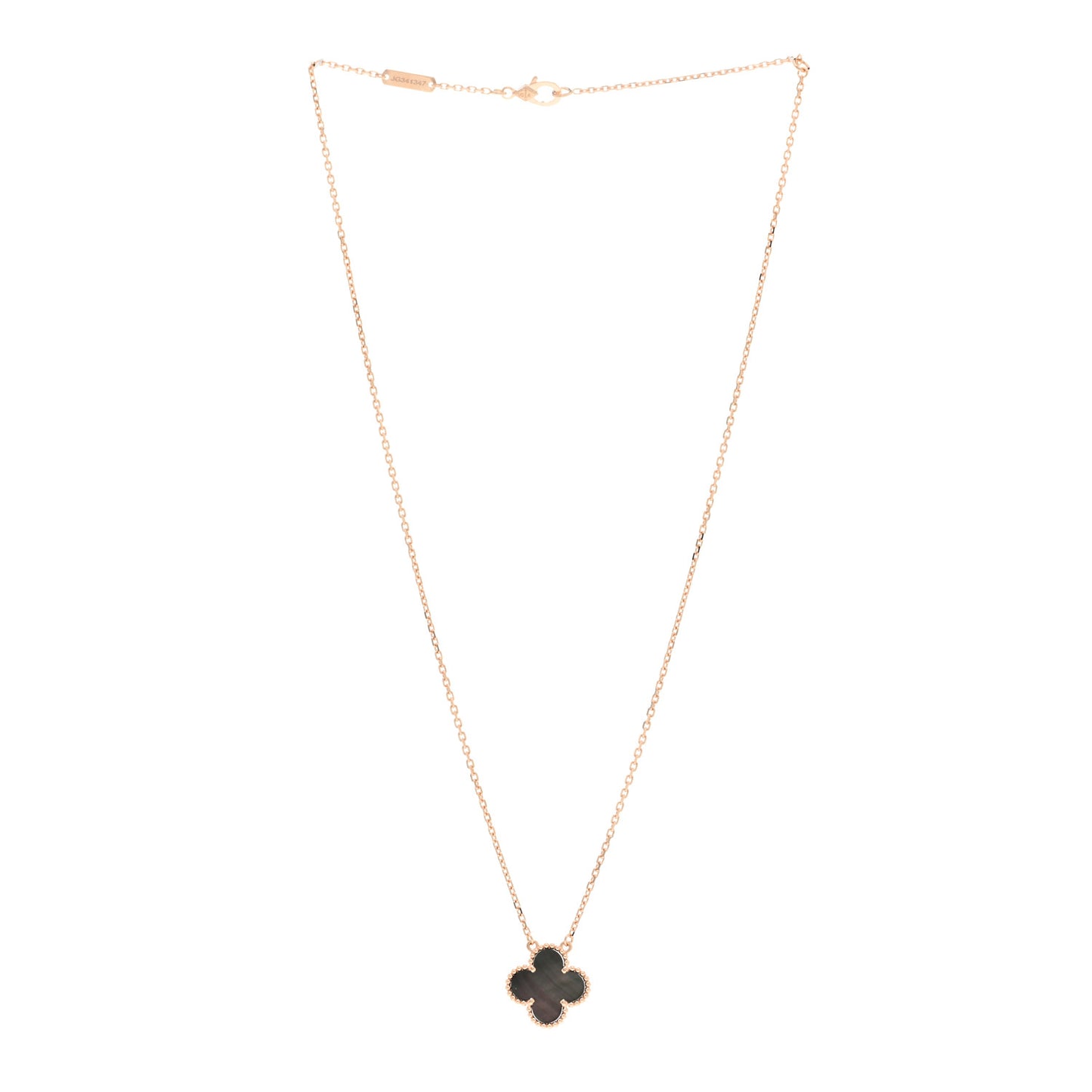 18K Rose Gold Gray Mother of Pearl Vintage Alhambra Pendant Necklace