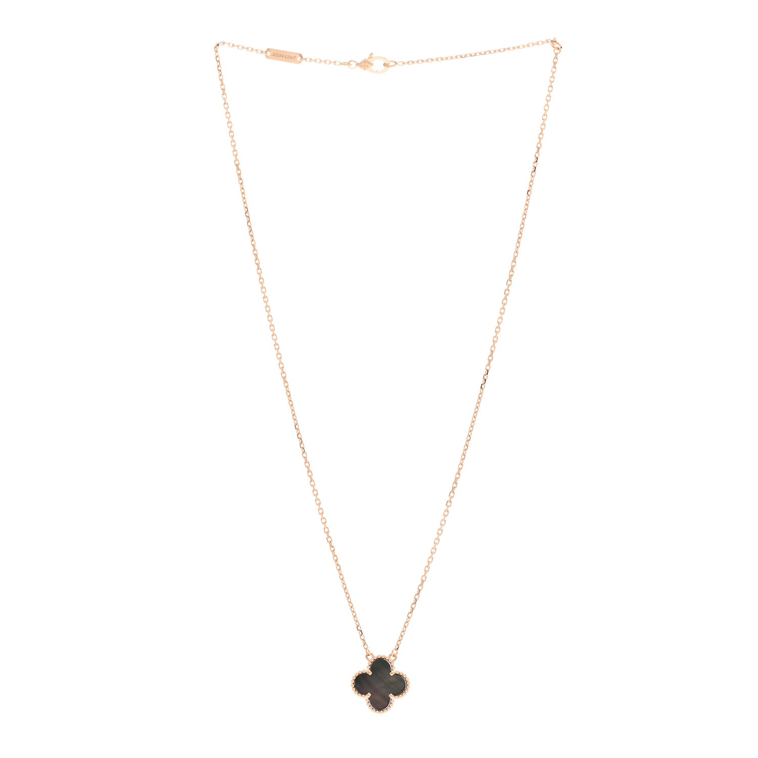 Van Cleef & Arpels 18K Rose Gold Gray Mother of Pearl Vintage Alhambra Pendant Necklace 3 of 5