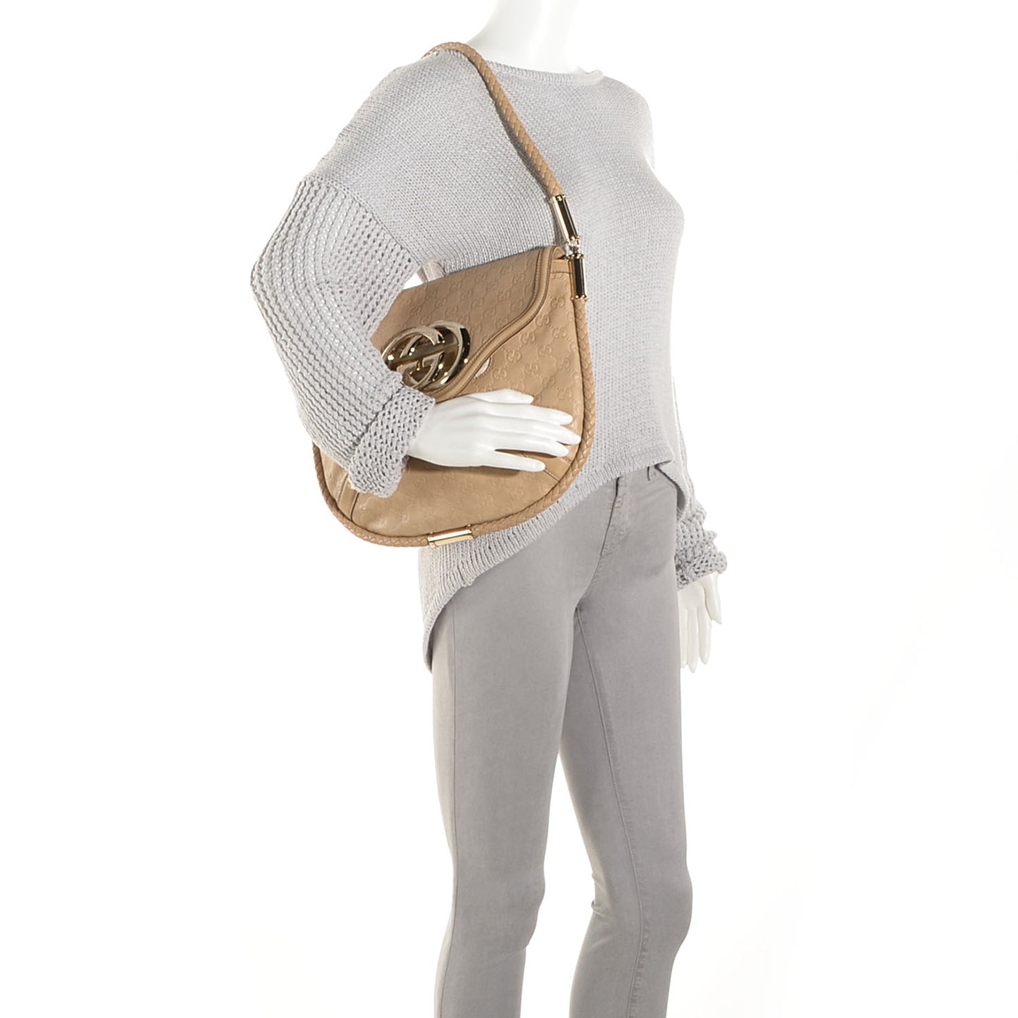 Guccissima Britt Tassel Shoulder Bag Beige