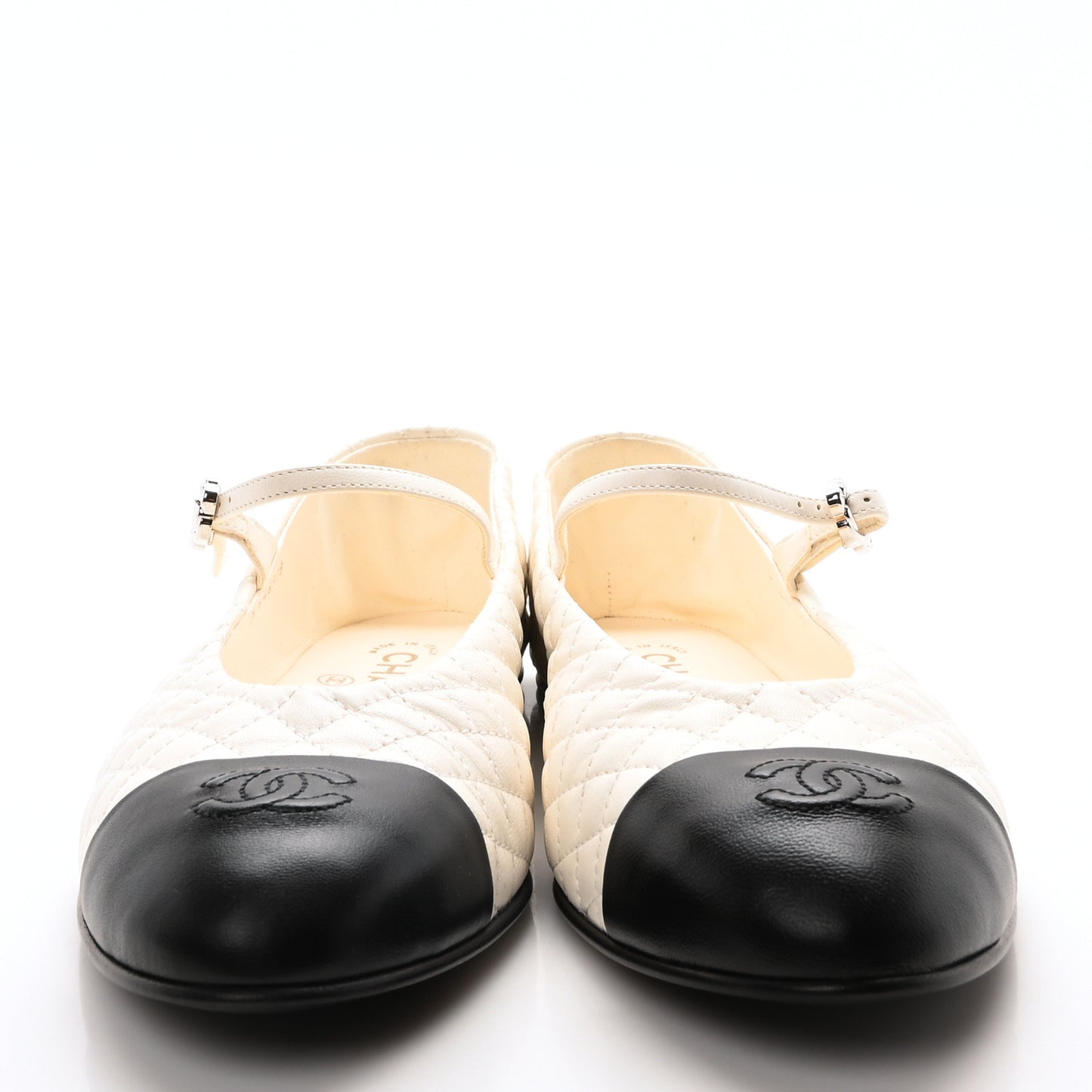 Lambskin Quilted Mary Jane Flats 41 White Black
