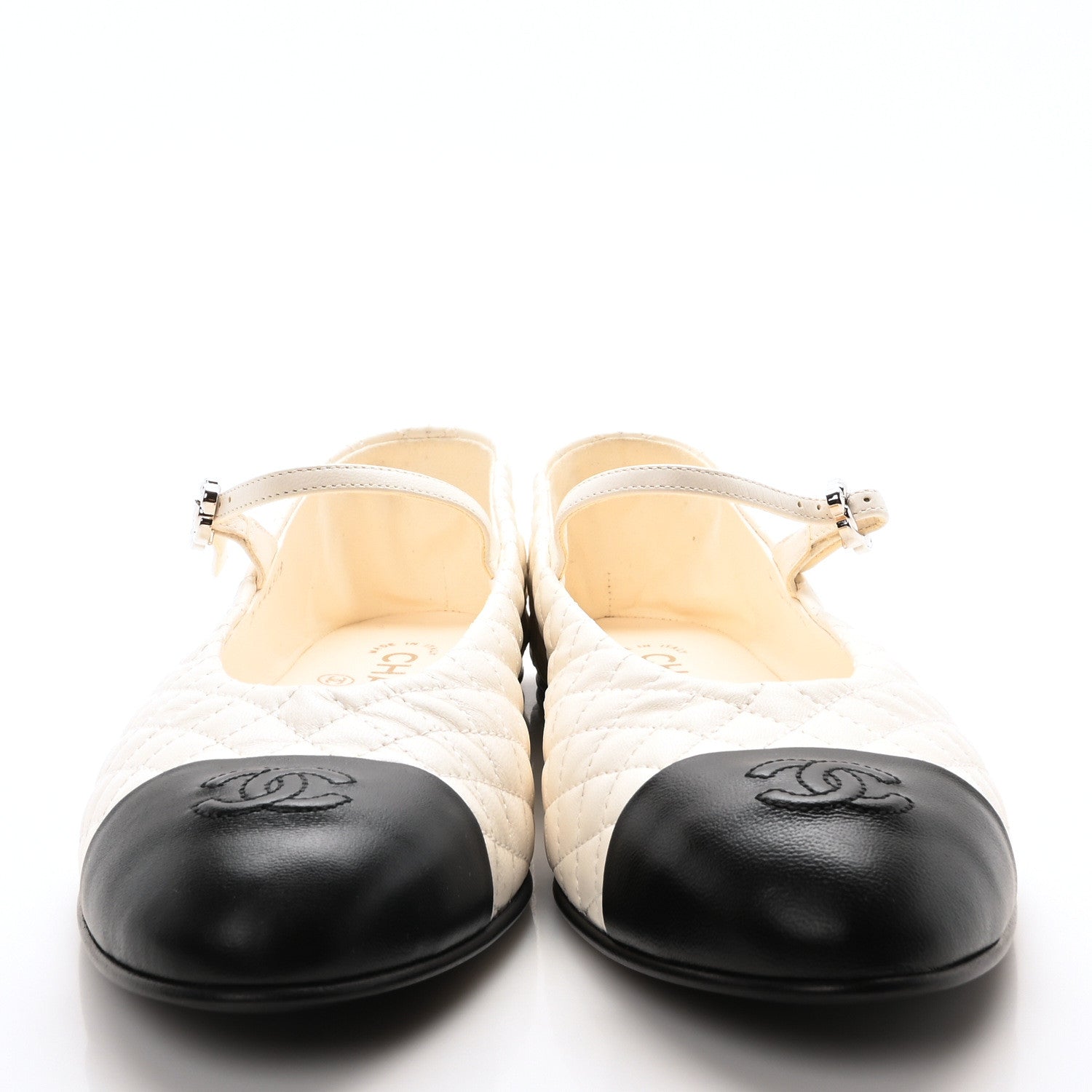 Chanel Lambskin Quilted Mary Jane Flats 41 White Black 3 of 10