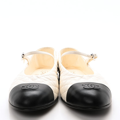 Chanel Lambskin Quilted Mary Jane Flats 41 White Black 3 of 10