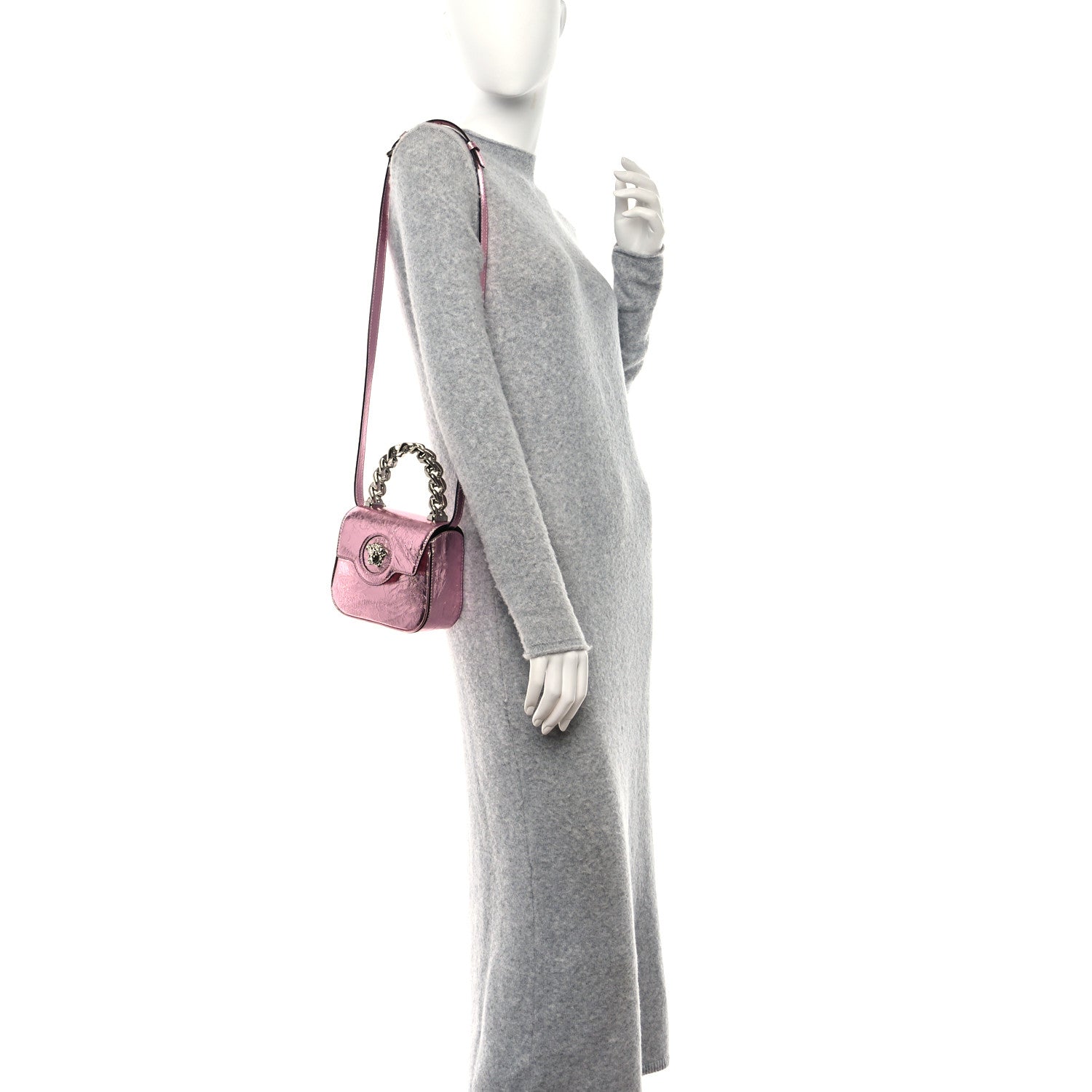 Versace Metallic Crackled Lambskin Mini La Medusa Bag Pink 2 of 8