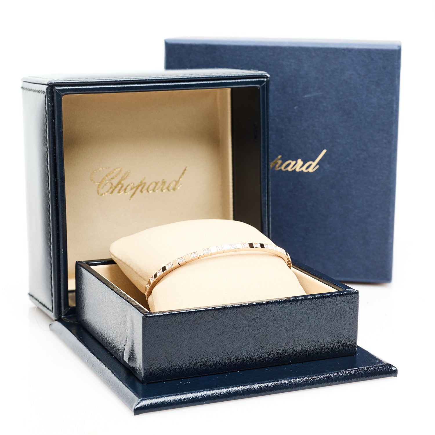 Chopard 18K Rose Gold Diamond Ice Cube Half Set Bangle Bracelet 4 of 4