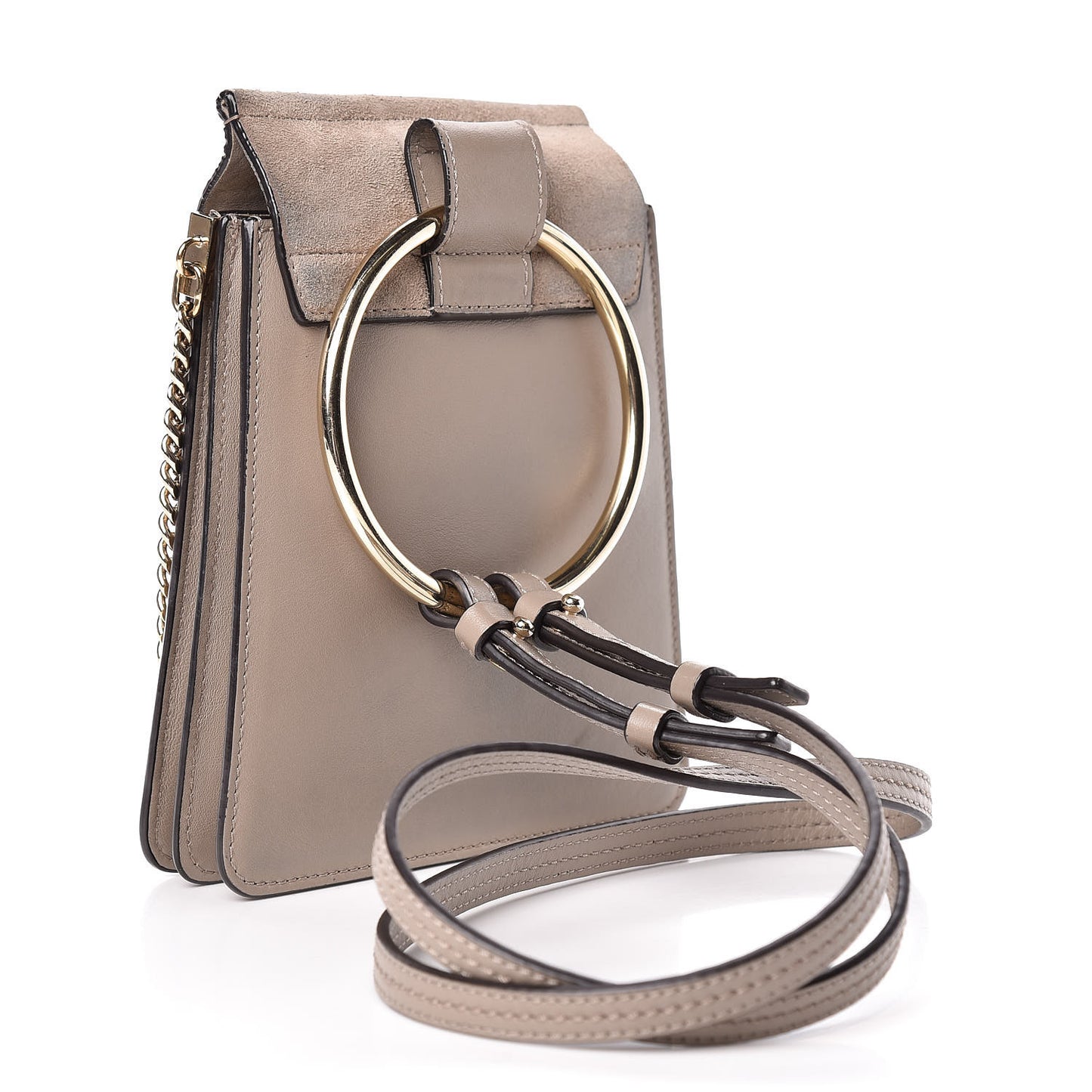 Suede Calfskin Mini Faye Bracelet Bag Motty Grey