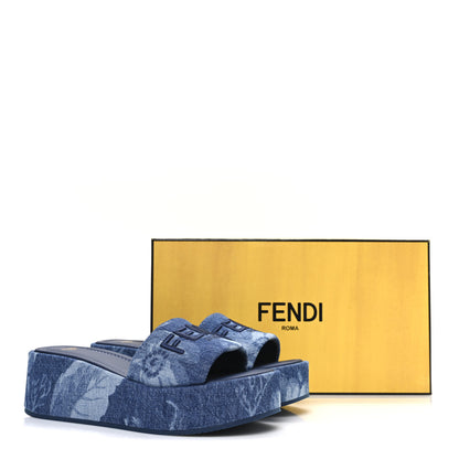 Fendi Denim Sea Garden Logo Sunshine Flatform Slide Sandals 38.5 Blue Medium Dark Blue 11 of 11