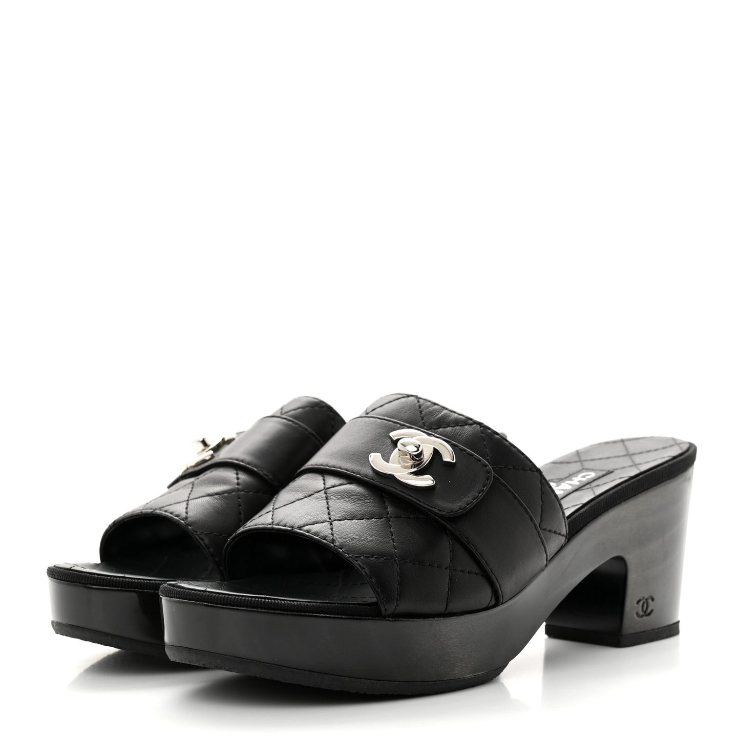 Lambskin Quilted CC Mules Sandals 39 Black