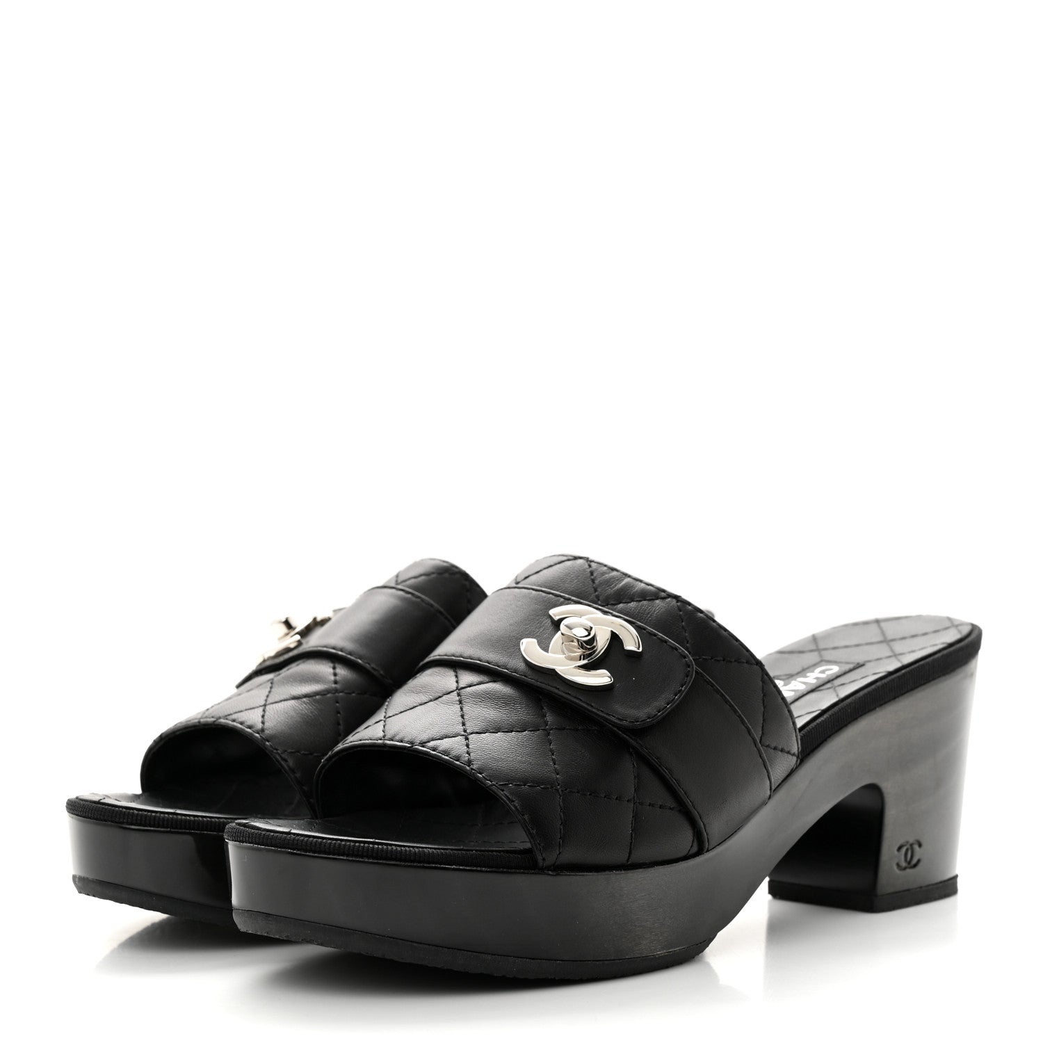 Chanel Lambskin Quilted CC Mules Sandals 39 Black 3 of 9