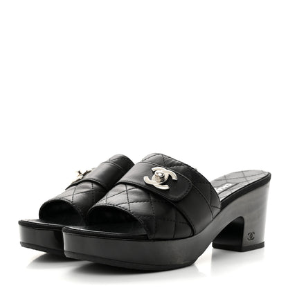 Chanel Lambskin Quilted CC Mules Sandals 39 Black 3 of 9