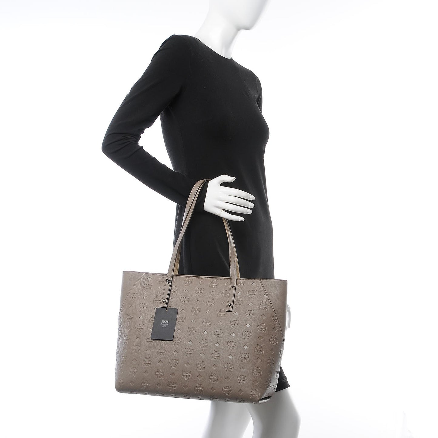 Grained Calfskin Monogram Medium Klara Top Zip Tote Urban Taupe