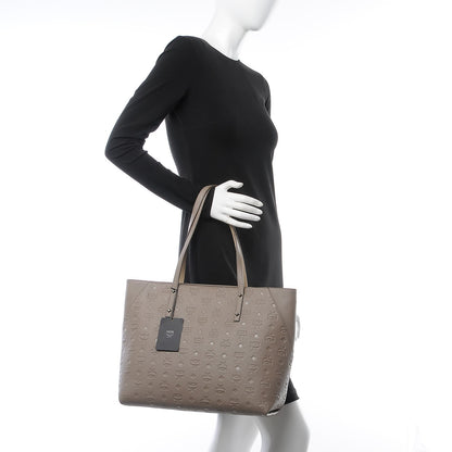 MCM Grained Calfskin Monogram Medium Klara Top Zip Tote Urban Taupe 2 of 8